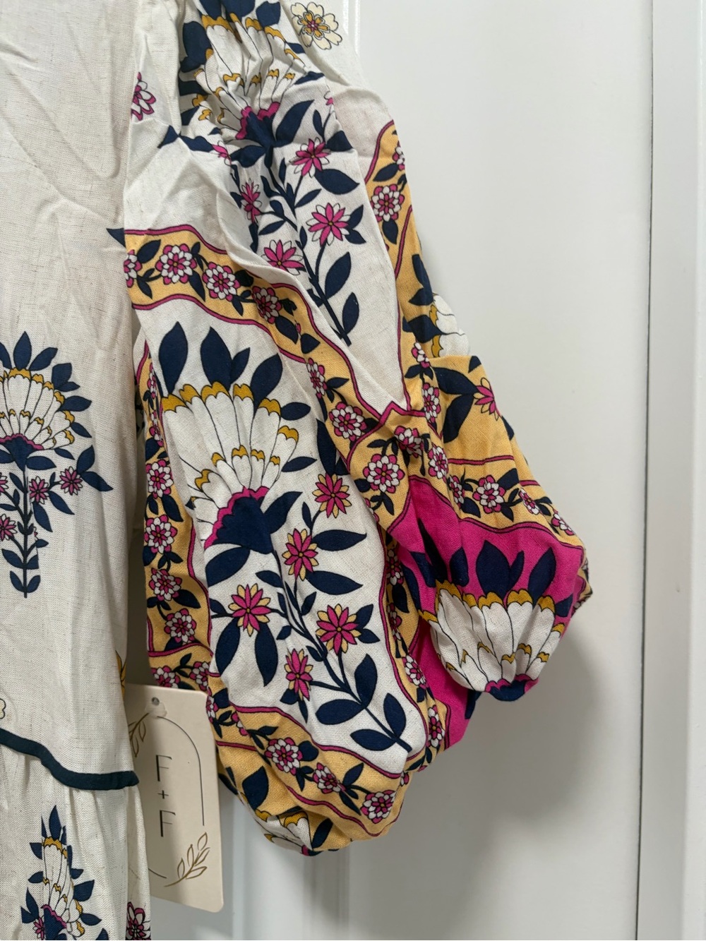 Fig & Flower NWT size Small Pippa Midi Dress Linen Blend Boho Puff Sleeves - Picture 3 of 12